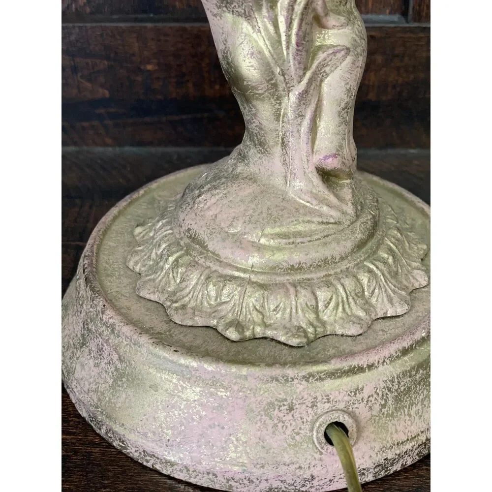 Vintage Cherub Table Lamp with Cut Glass Hurricane Shade |  Accent Light